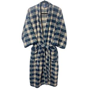 Surrey Vintage Robe Cotton Terrycloth Check 3/4 Sleeve Pockets Turkey Loungewear